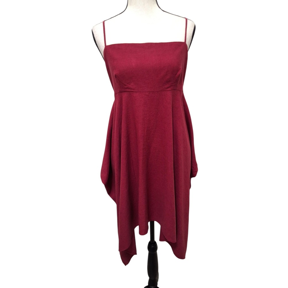 Urban Renewal Burgundy Reworked‎ Vintage Asymmetrical Hem Mini Dress Sz M Fairy